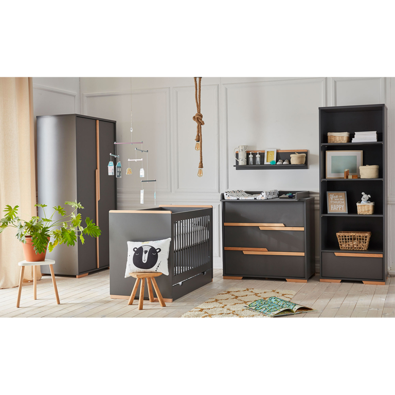 Chambre complète lit bébé - commode à langer - armoire Pinio Snap Gris et bois