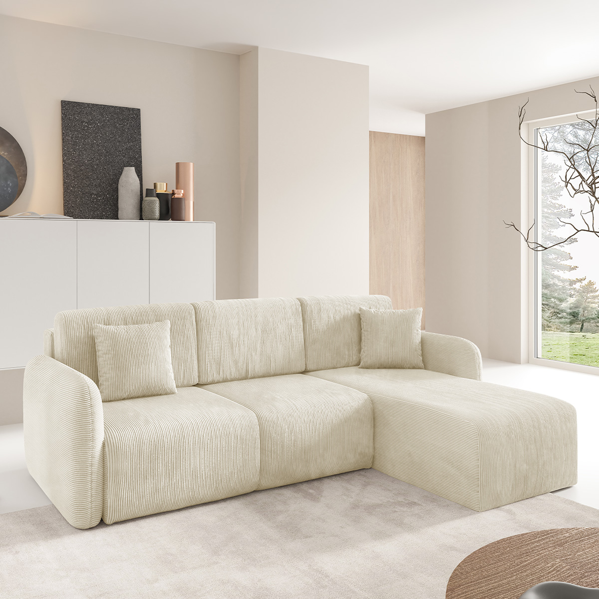 Canapé d\'angle réversible et convertible 3 places avec coffre Dora Beige
