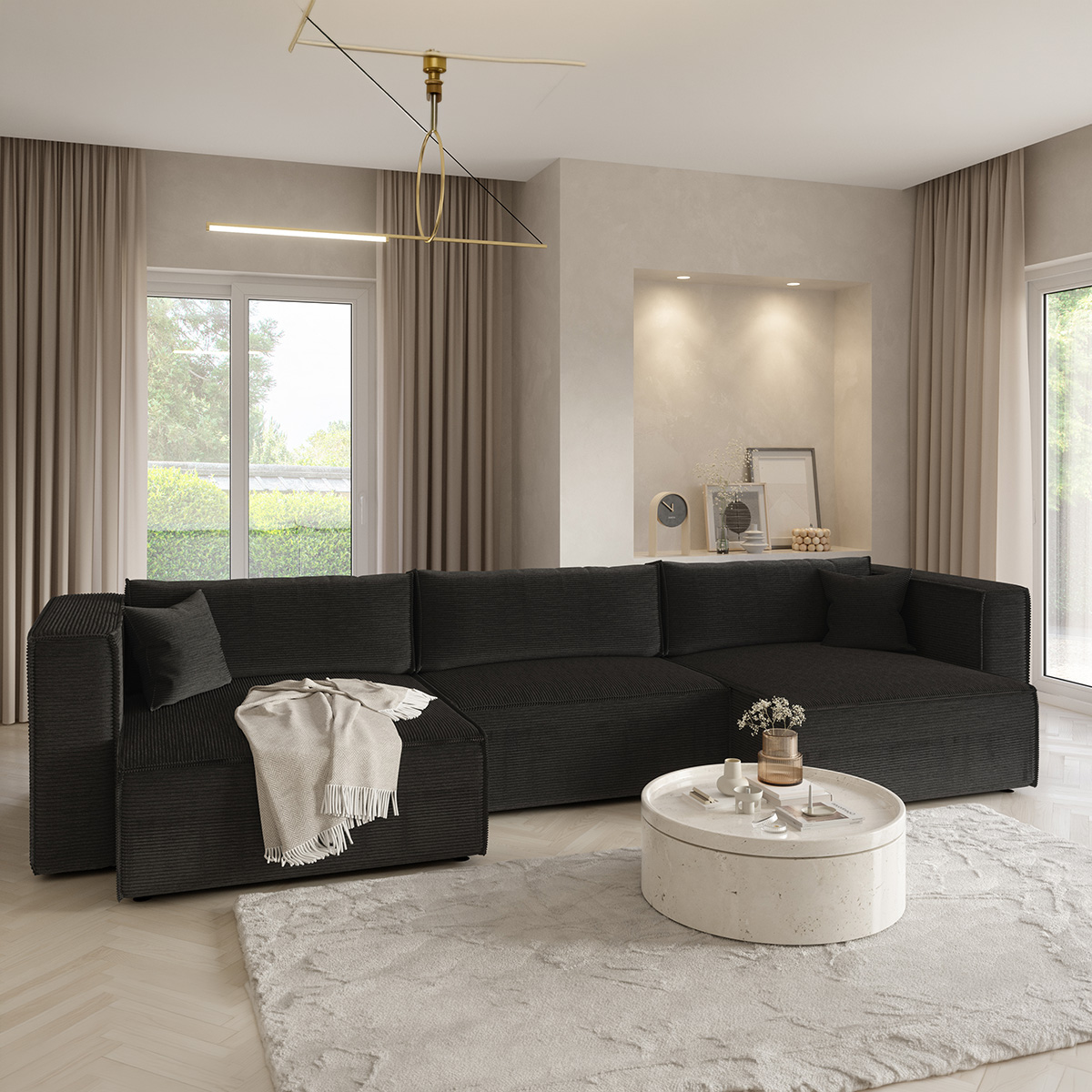 Canapé U 5 places convertible coffre Jimmy Noir
