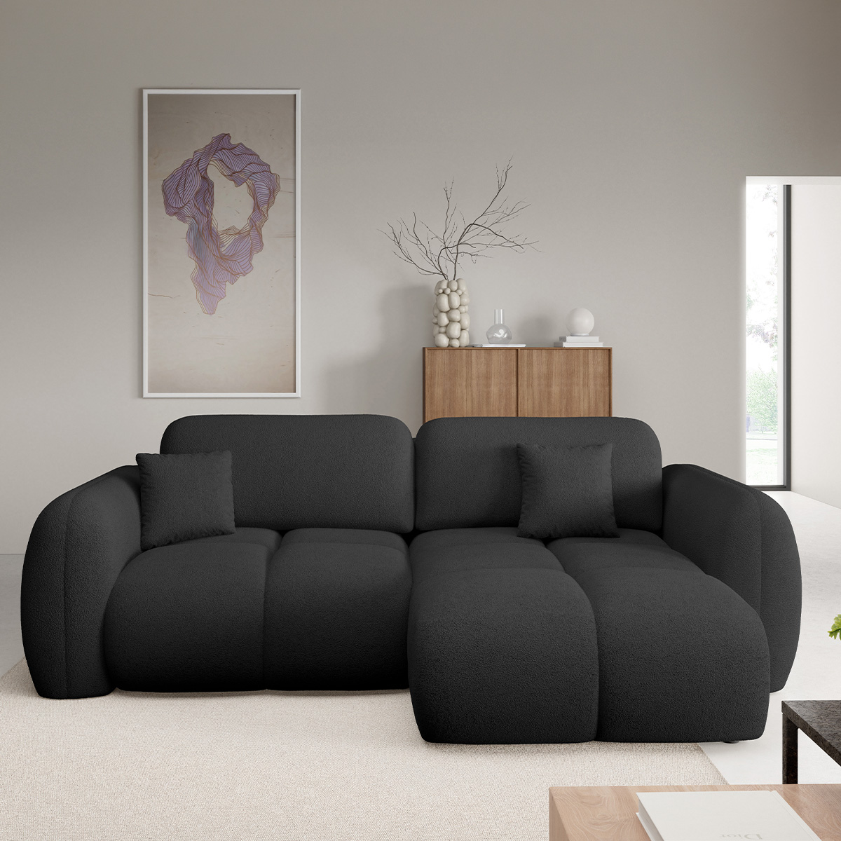 Canapé d\'angle réversible convertible 3 places avec coffre Livio Noir