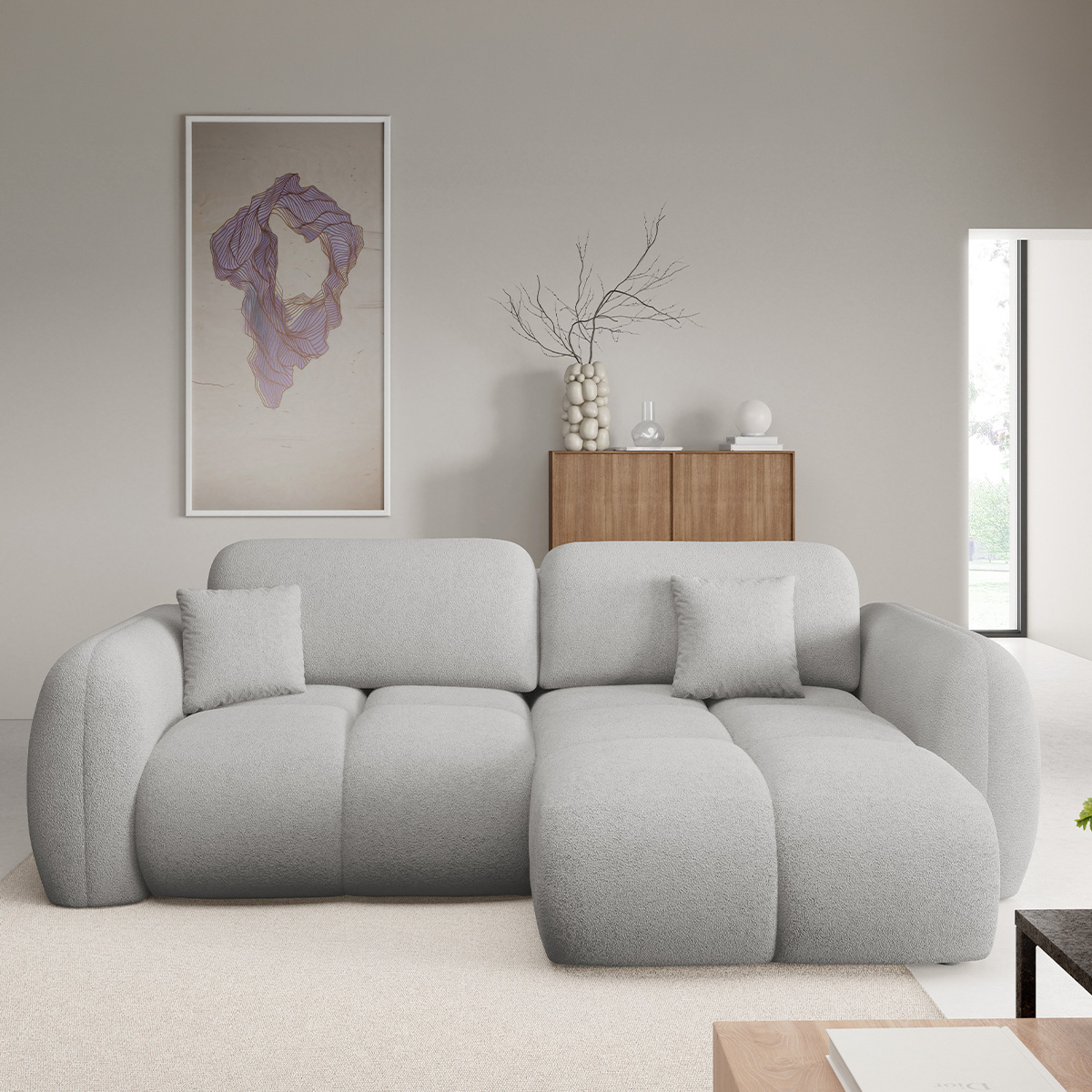 Canapé d\'angle réversible convertible 3 places avec coffre Livio Gris clair