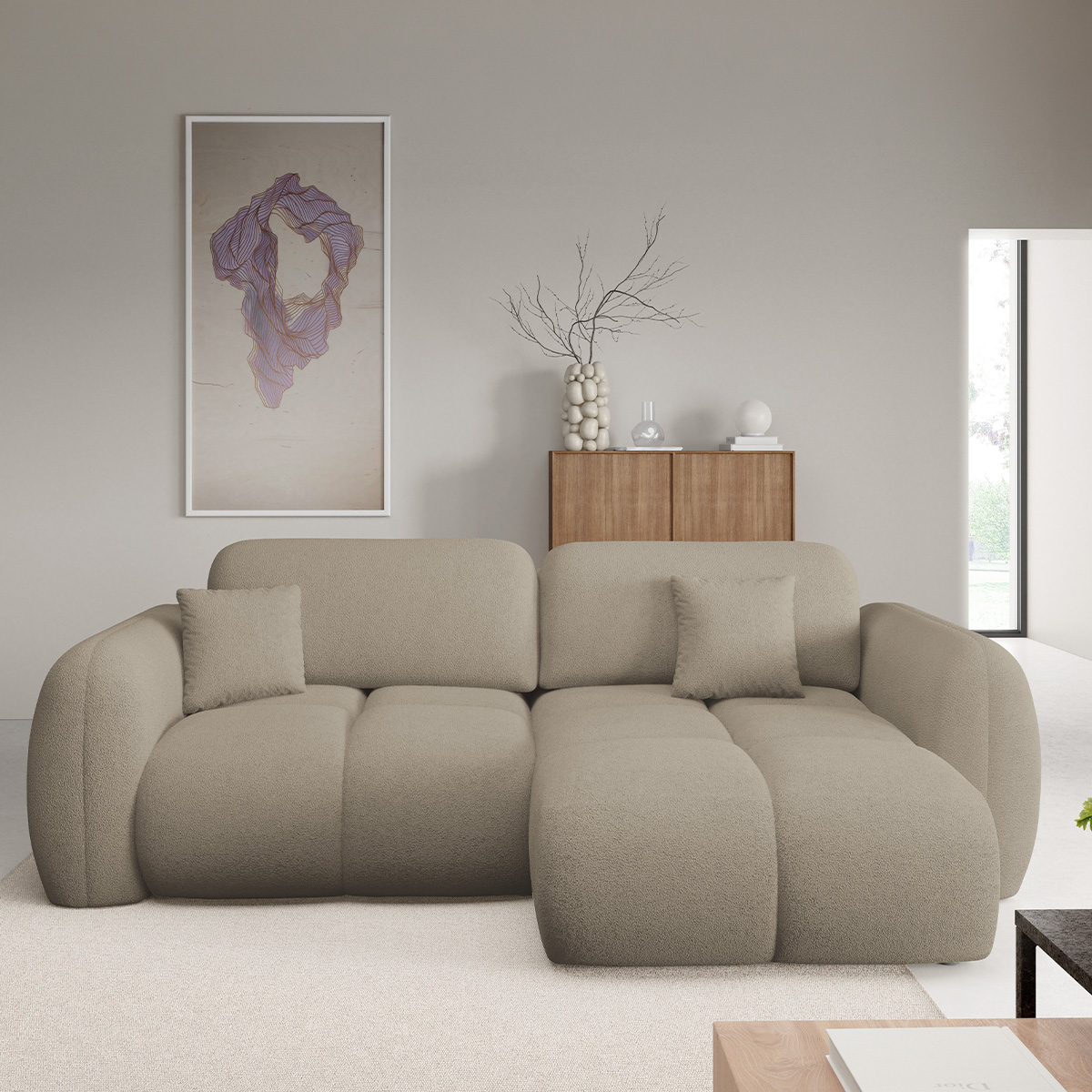 Canapé d\'angle réversible convertible 3 places avec coffre Livio Beige
