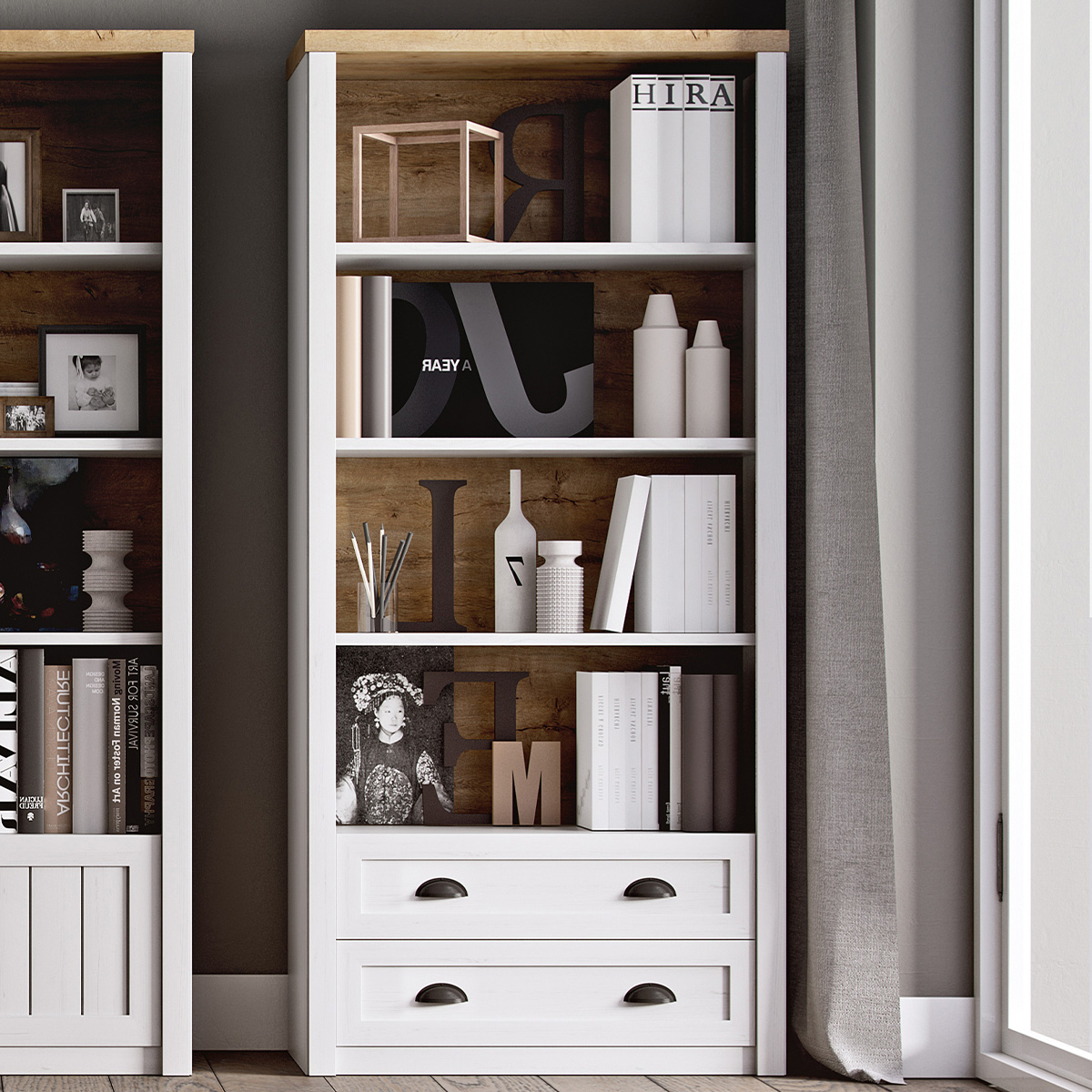 Leandre_blanc_bois_bibliotheque_2tiroirs_2