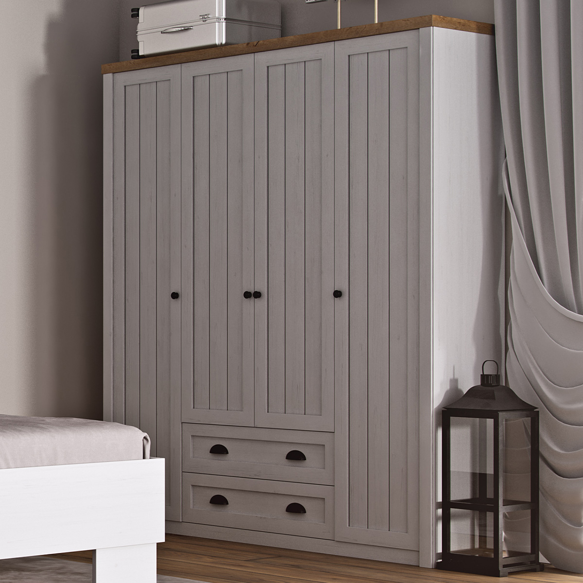 Leandre_blanc_bois_armoire_4portes_2tiroirs_2