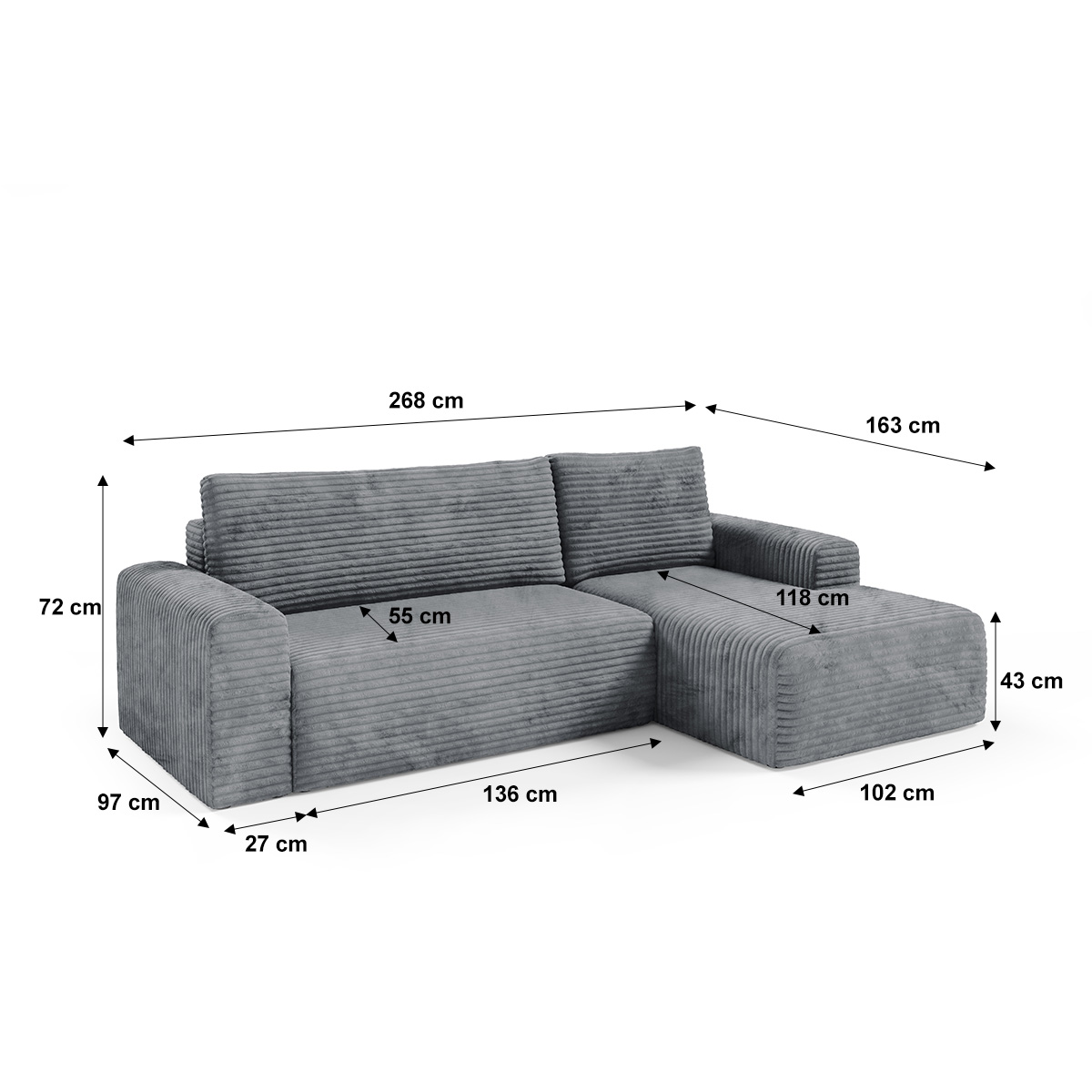 Petits-Meubles_Canapé_dangle_droit_convertible_3_places_avec_coffre_Romeo_Gris_foncé_8