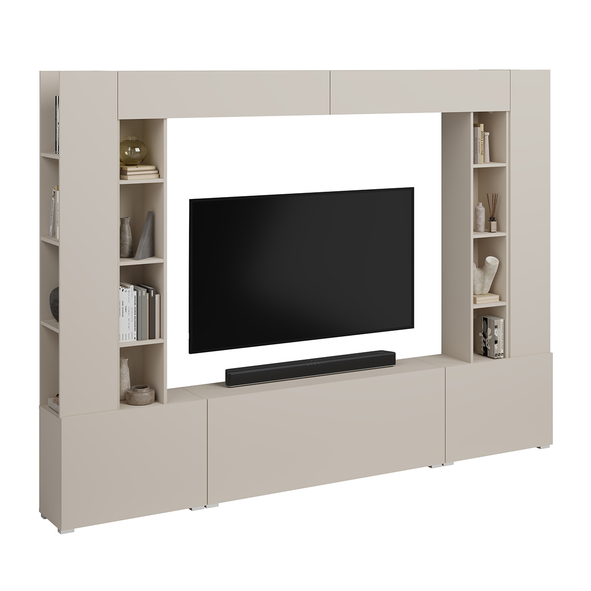 Meuble TV 5 portes 16 niches 260 cm Nala Cachemire