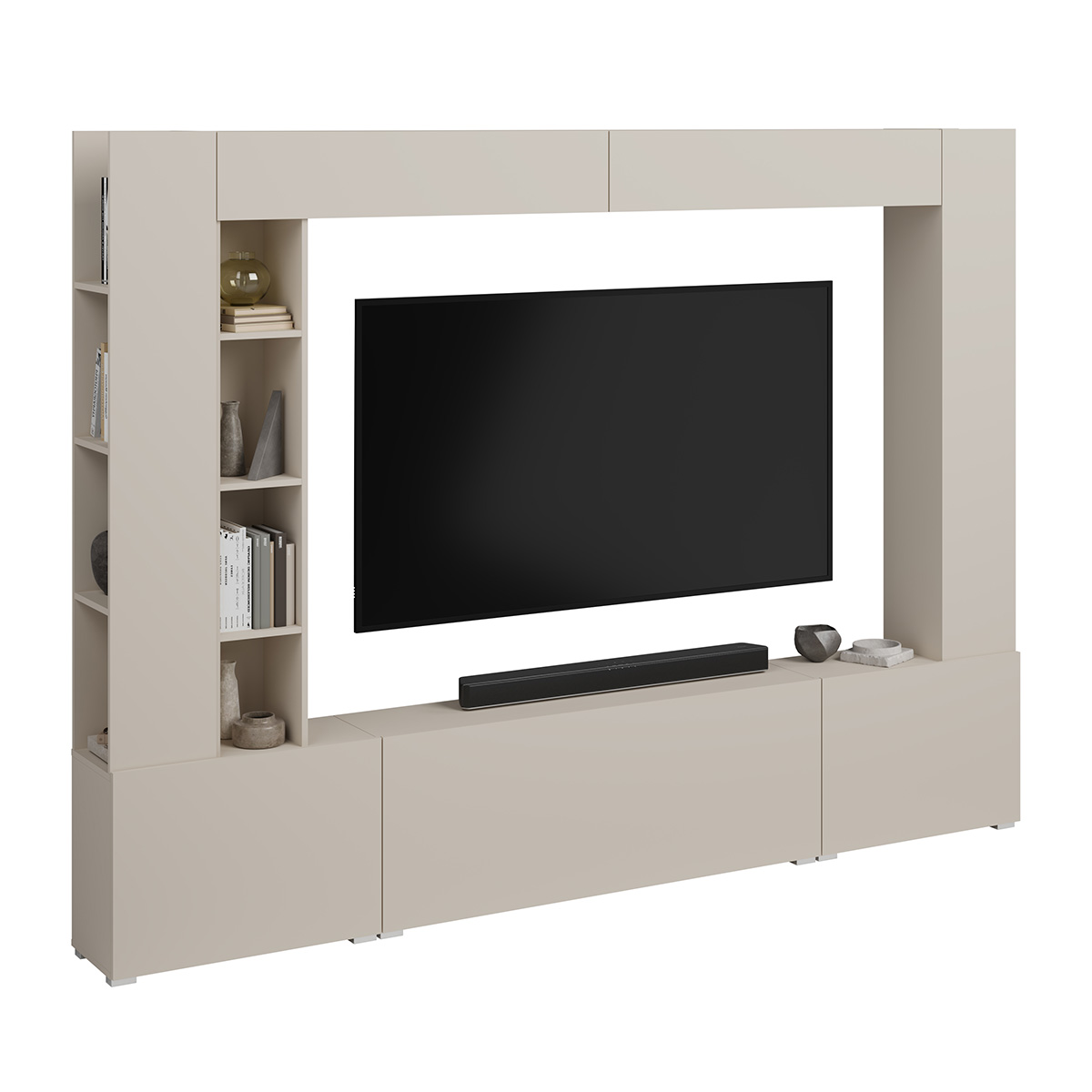 Meuble TV 5 portes 12 niches 260 cm Nala Cachemire