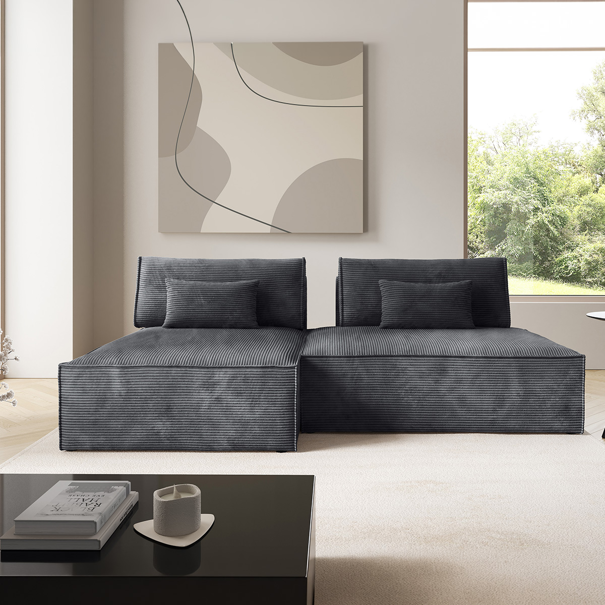 Canapé d\'angle réversible modulable et convertible Georgia Gris