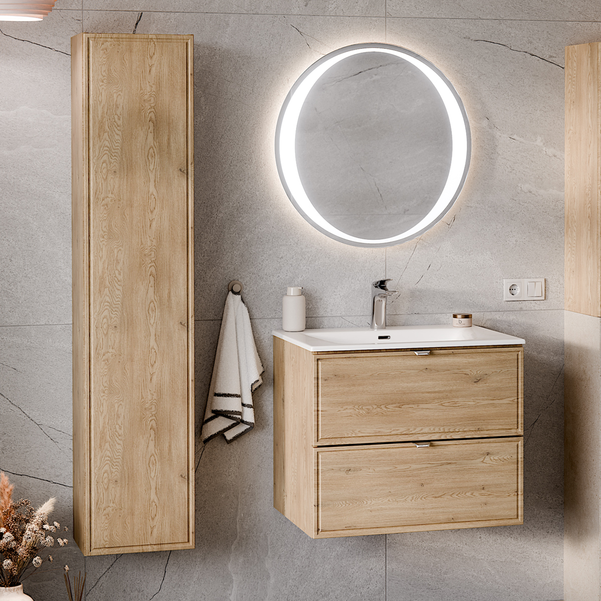 Ensemble meuble simple vasque encastrée 60cm et colonne Elias Bois