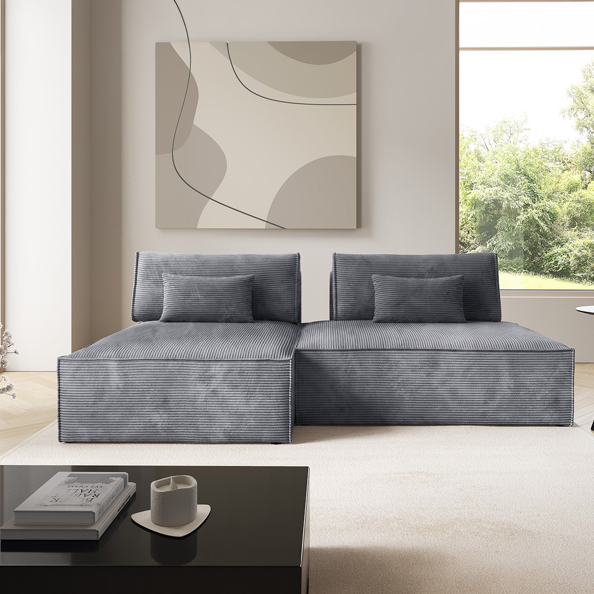 Canapé d\'angle réversible modulable et convertible Georgia Gris clair
