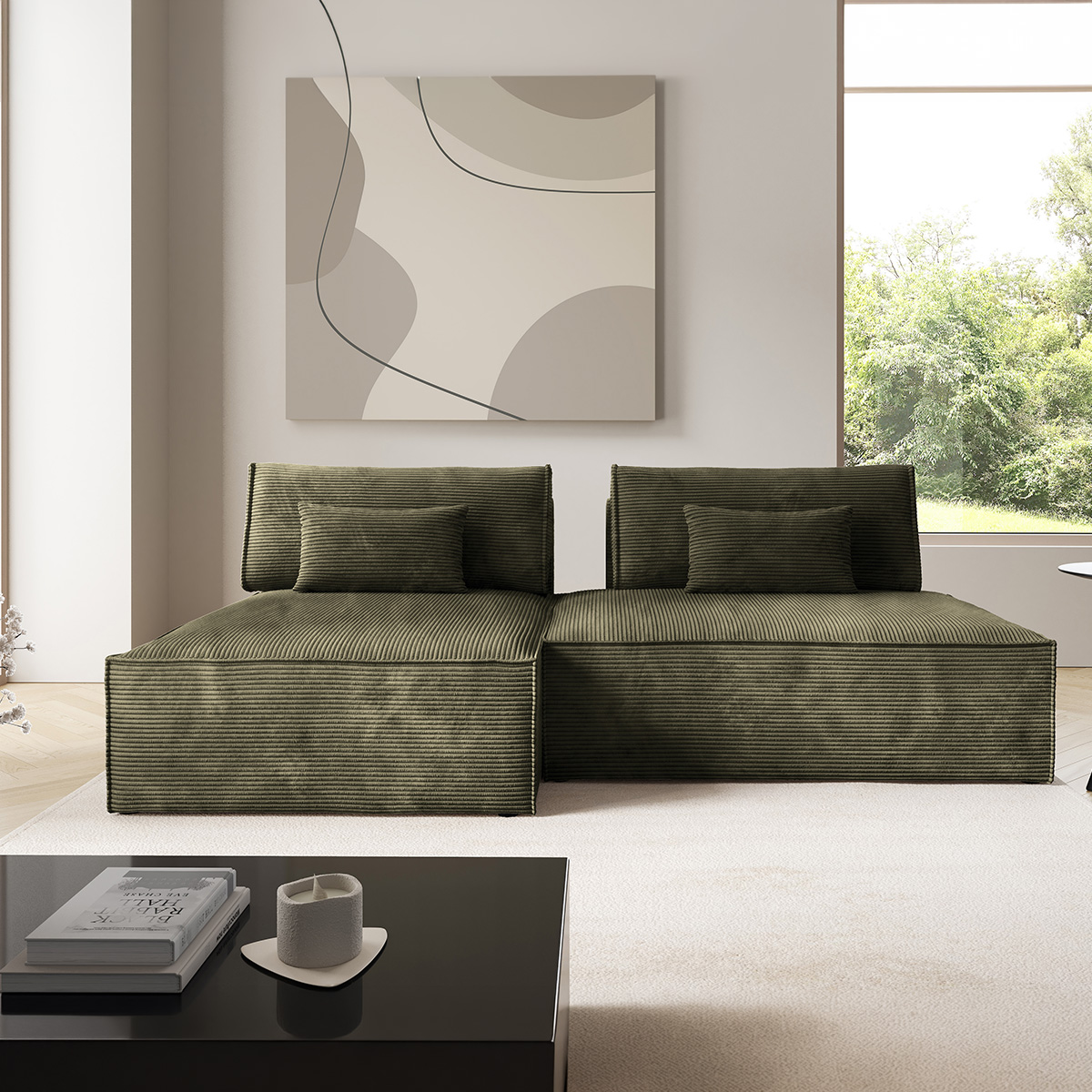 Canapé d\'angle réversible modulable et convertible Georgia Vert