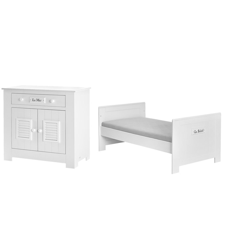 Lit bébé évolutif et Commode à langer Pinio Marsylia MDF Blanc