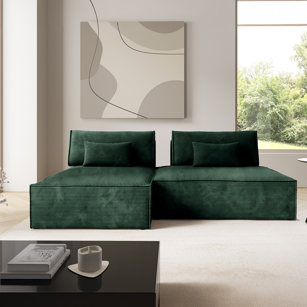 Canapé d\'angle réversible modulable et convertible Georgia Vert sapin