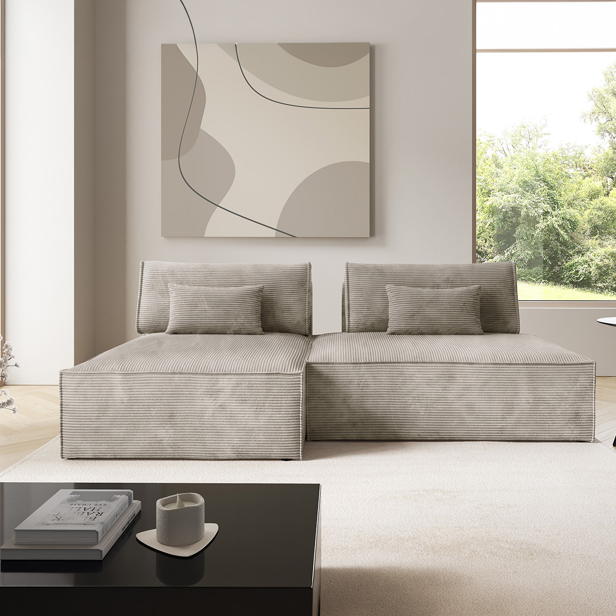 Canapé d\'angle réversible modulable et convertible Georgia Taupe