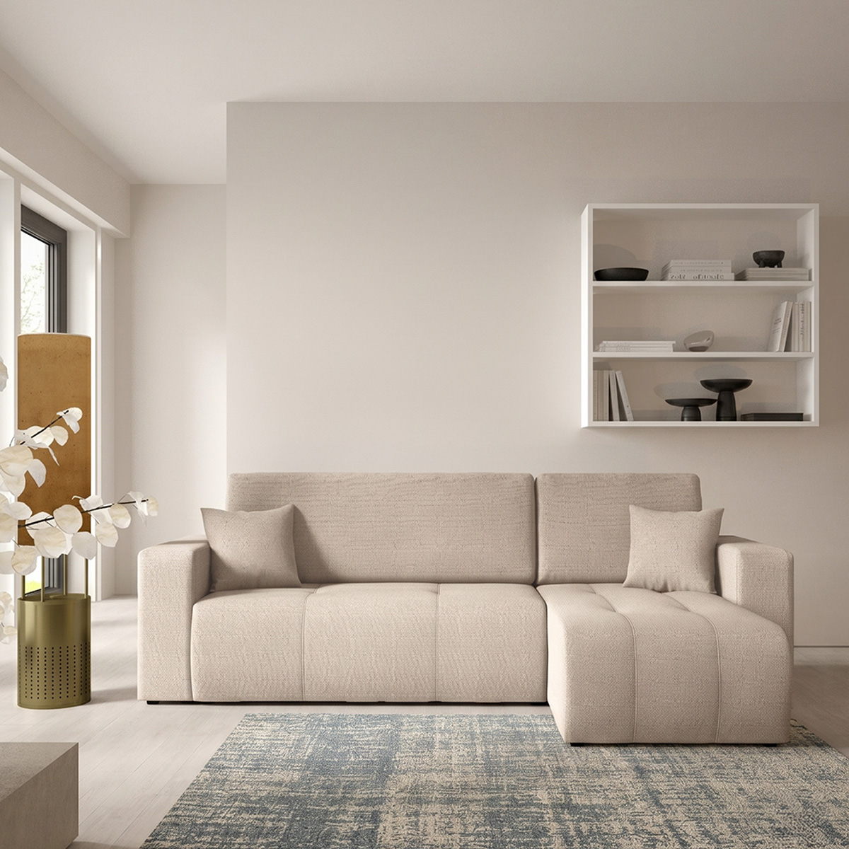 Canapé d\'angle réversible convertible 3 places avec coffre Vasco Beige