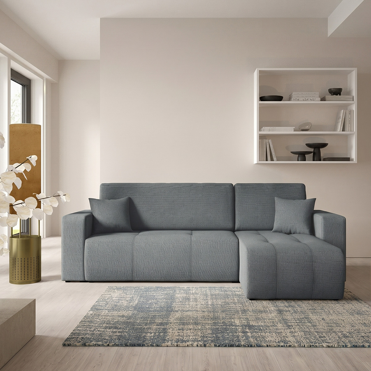 Canapé d\'angle réversible convertible 3 places avec coffre Vasco Gris