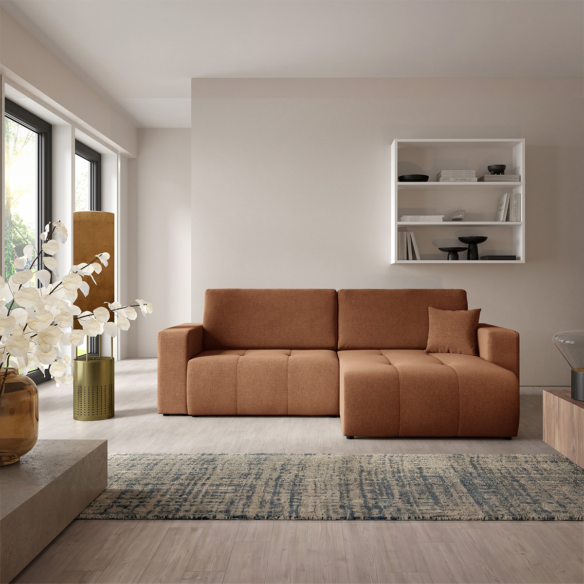Canapé d\'angle réversible convertible 3 places avec coffre Giulia Terracotta