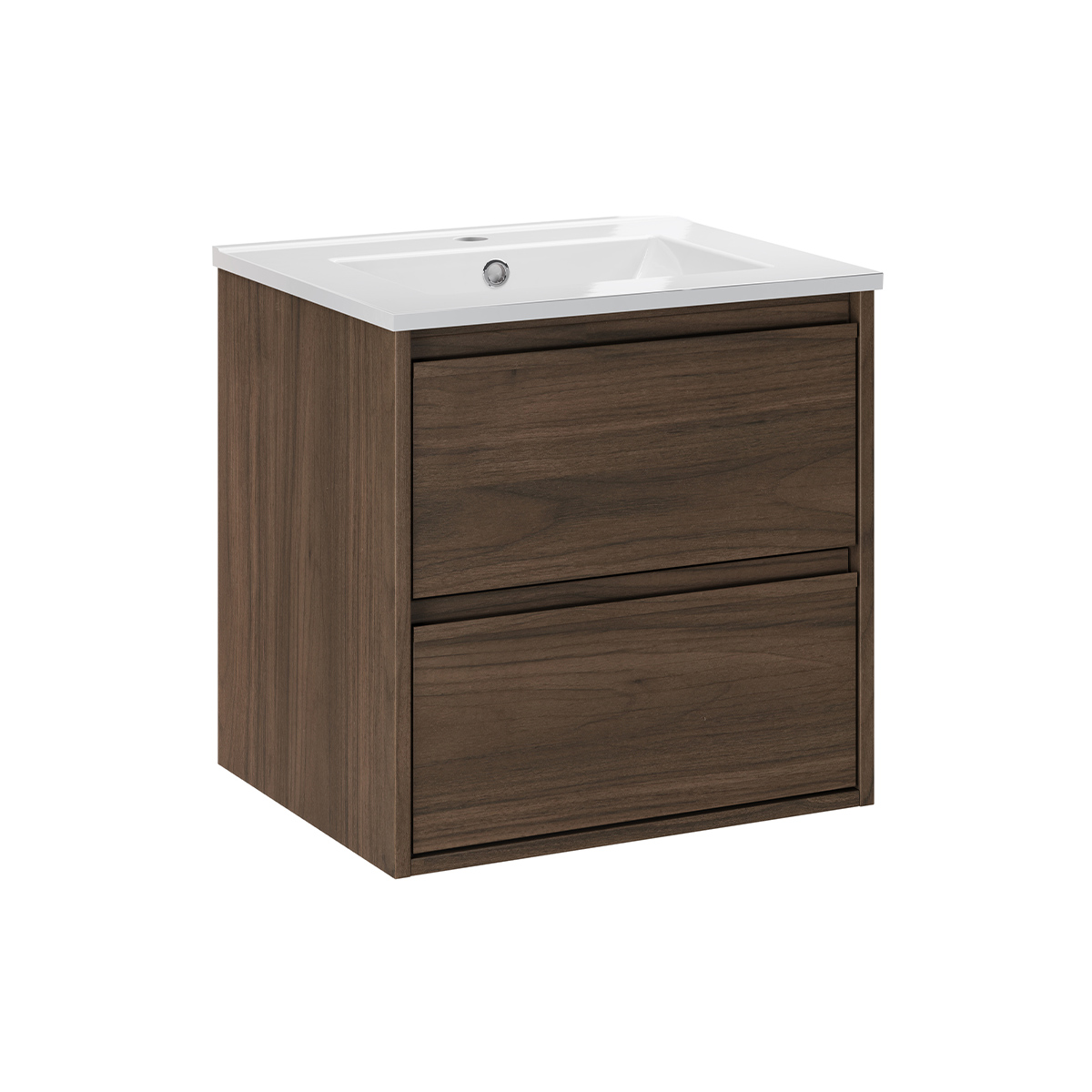 Meuble simple vasque encastrée 50cm Edmé Bois foncé