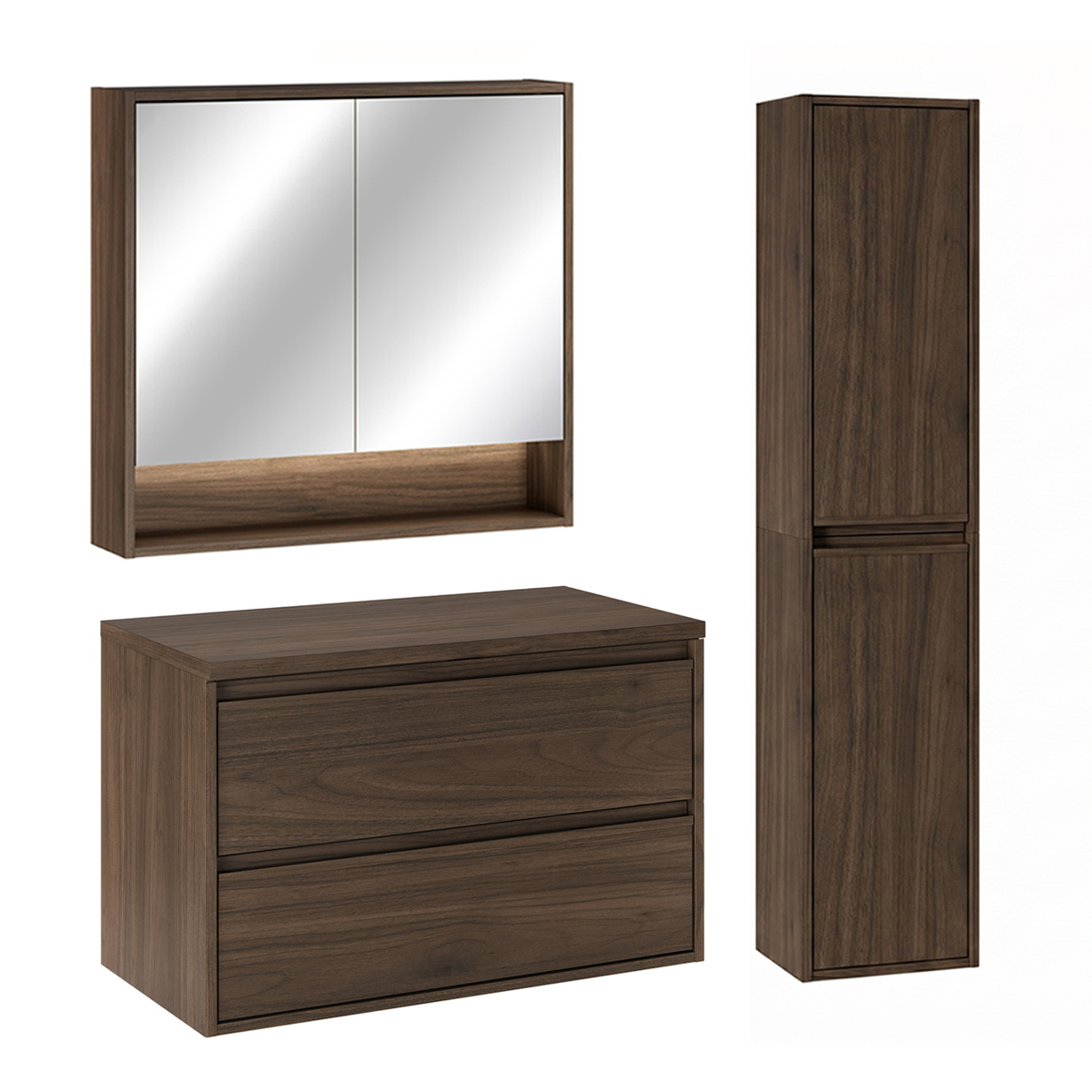 Ensemble meuble sous-vasque 80cm colonne et armoire miroir Edmé Bois foncé