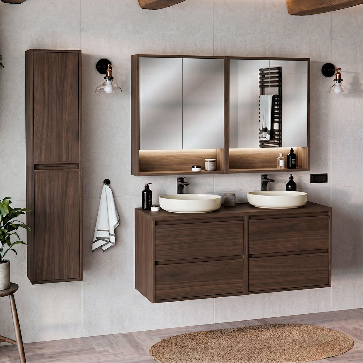 Cmd_Edme_bois_fonce_ensemble_meuble_double_vasque_120cm_colonne_armoire_miroir