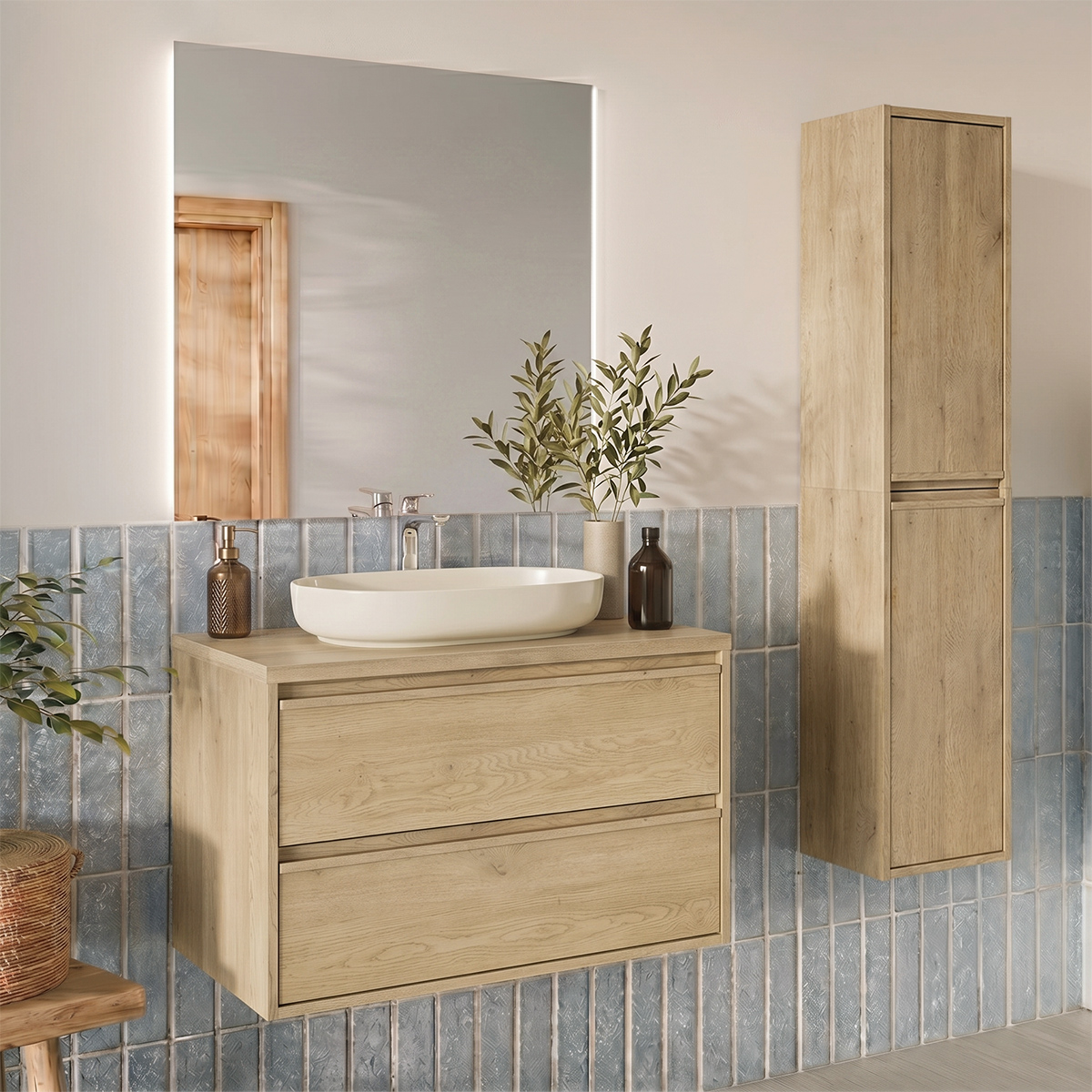 Ensemble meuble simple vasque 80cm et colonne Edmé Bois