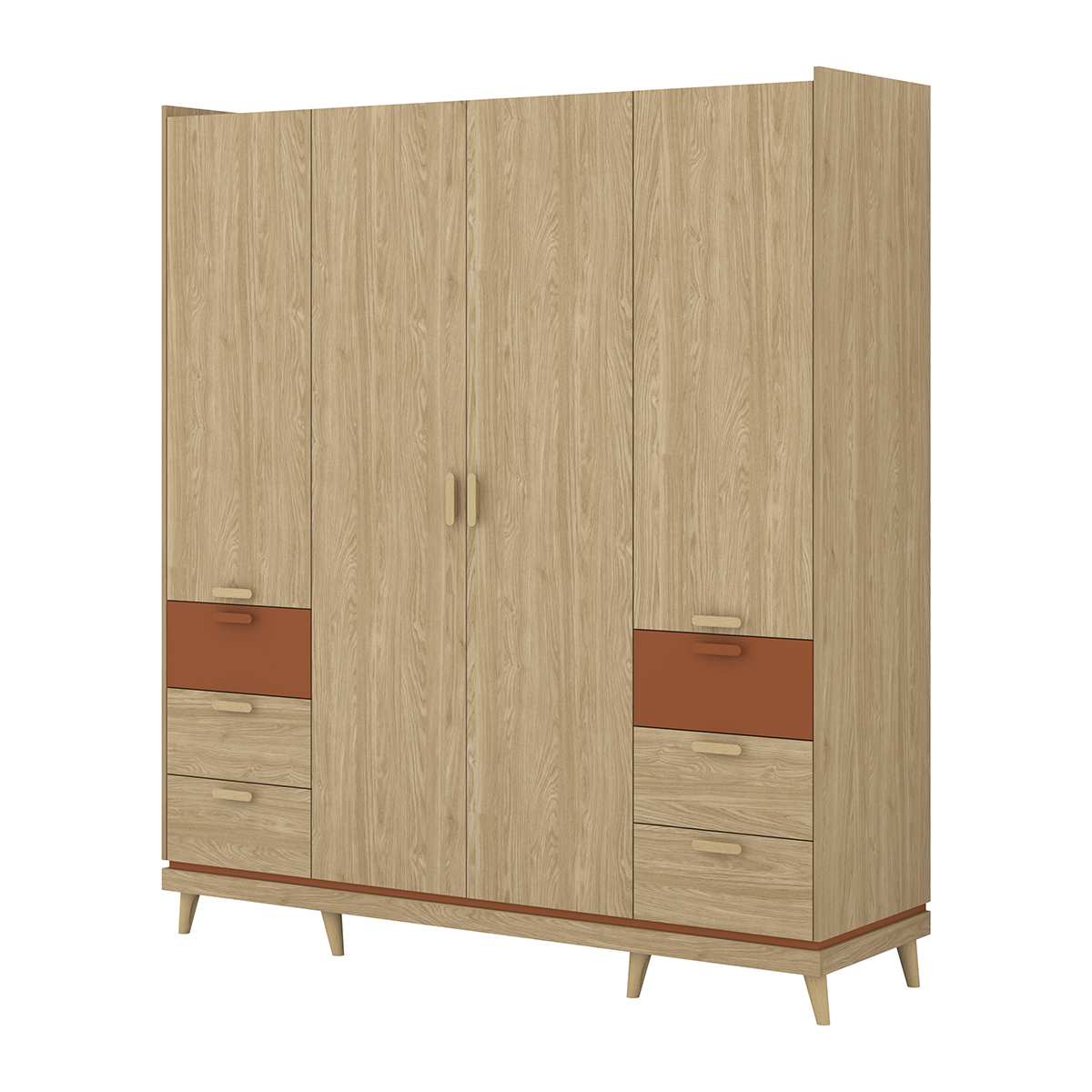 Armoire 4 portes 6 tiroirs Sandy Bois