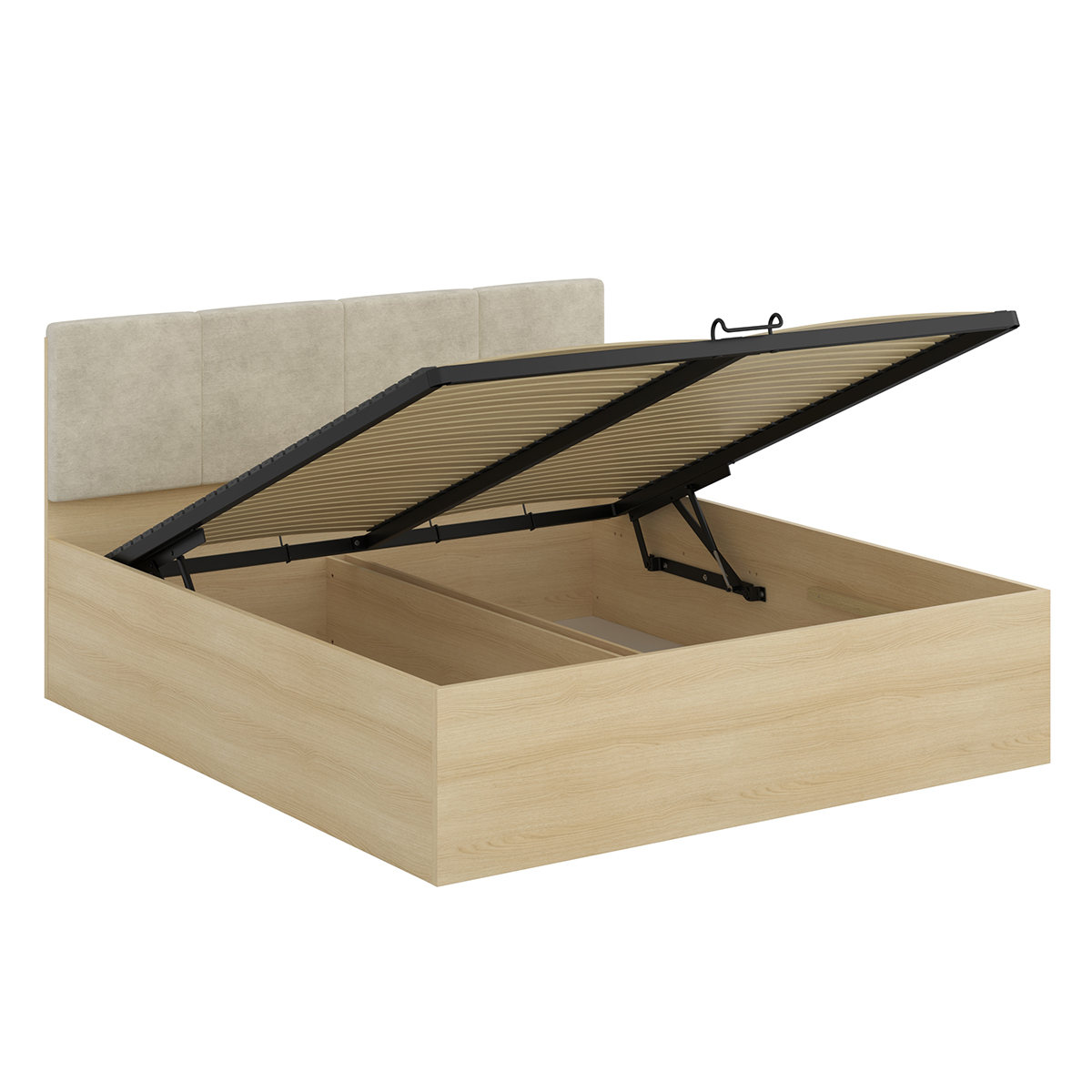 Lit coffre 180x200 sommier inclus Téana Bois et Beige