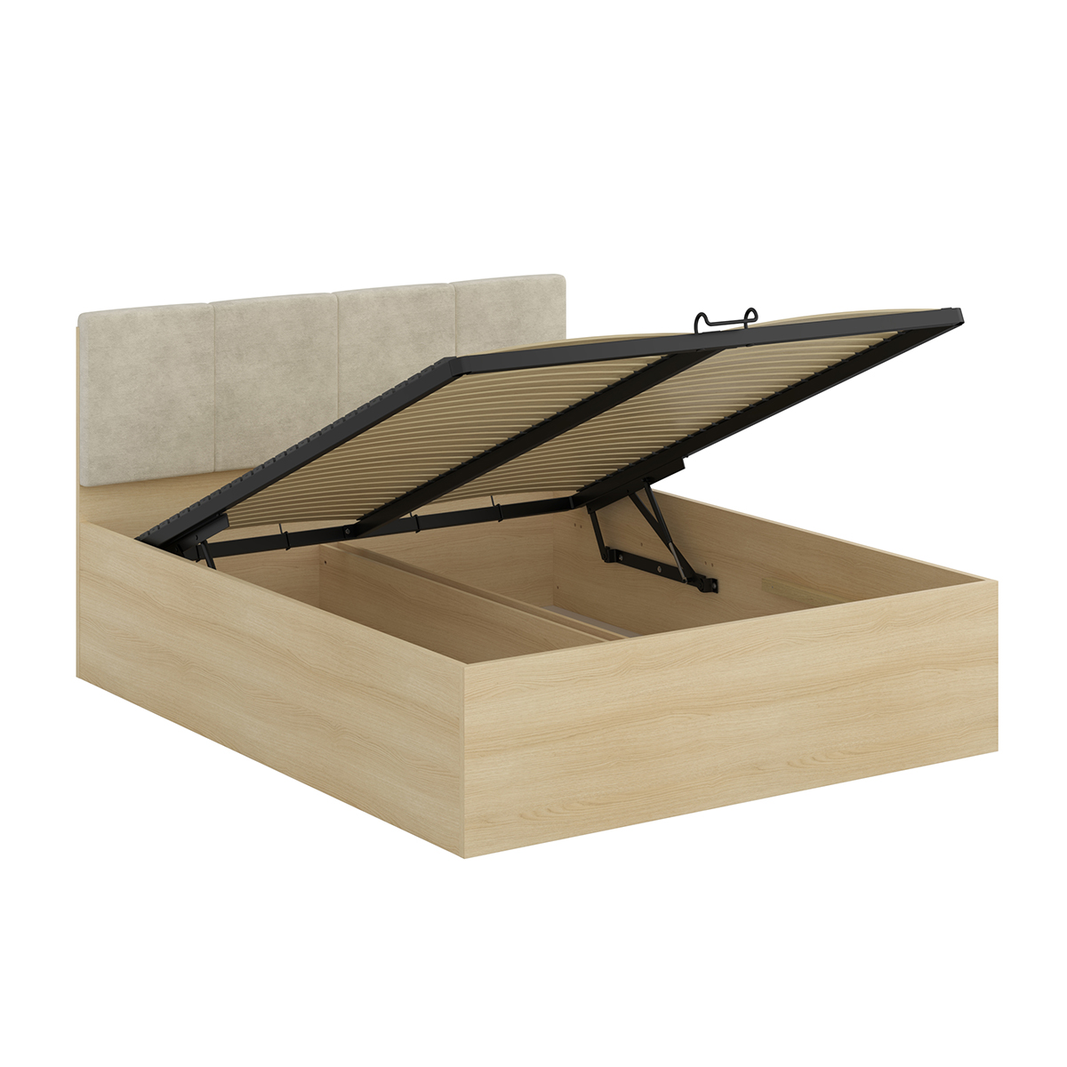Lit coffre 160x200 sommier inclus Téana Bois et Beige