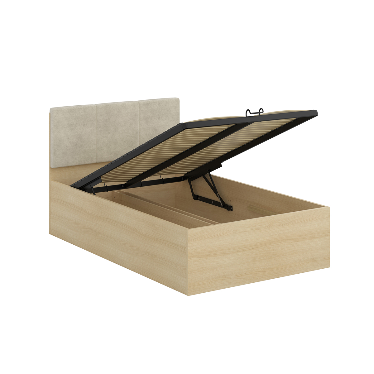 Lit coffre 120x200 sommier inclus Téana Bois et Beige