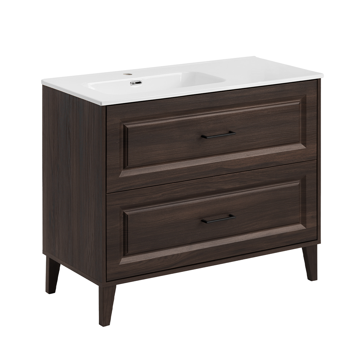Meuble simple vasque encastrée gauche 100cm Moka Bois foncé