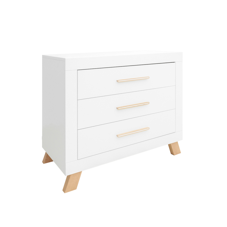 Commode 3 tiroirs Bopita Lisa - Blanc et Naturel