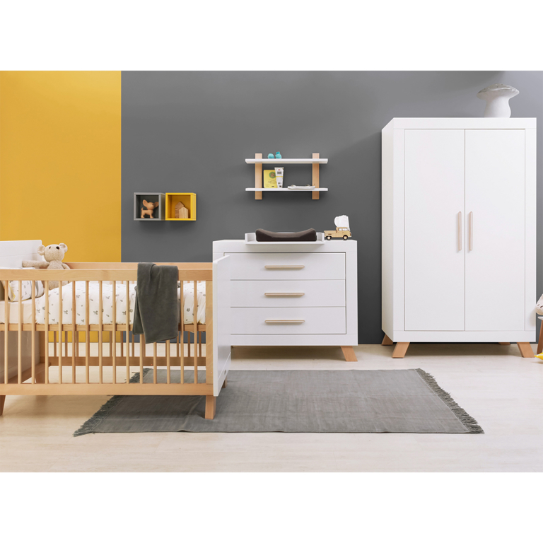 Chambre complète lit bébé - commode - armoire bébé Bopita Lisa - Blanc et Naturel