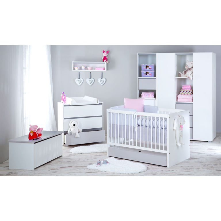 Chambre complète lit bébé - commode à langer - armoire 3 portes LittleSky by Klups Dalia - Blanc