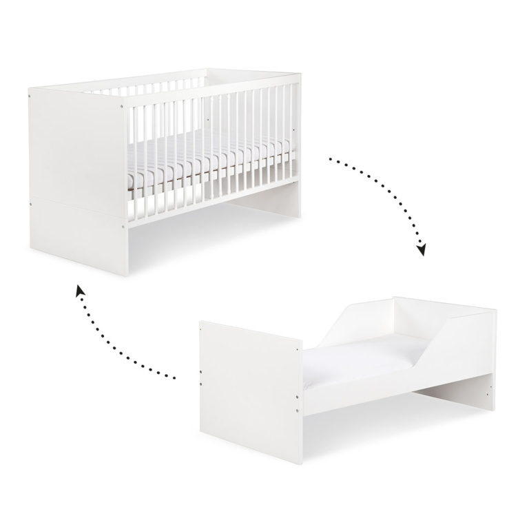 Lit évolutif Bébé Dalia Convertible En Lit Enfant - Blanc 140x70 Cm - Avec Ou Sans Tiroir - Bois De Pin Fabriqué En UE
