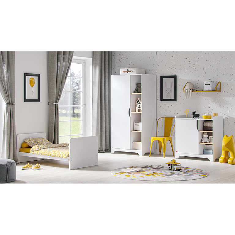 Chambre complète lit bébé évolutif - commode à langer - armoire 1 porte Vox Leaf Blanc et bois