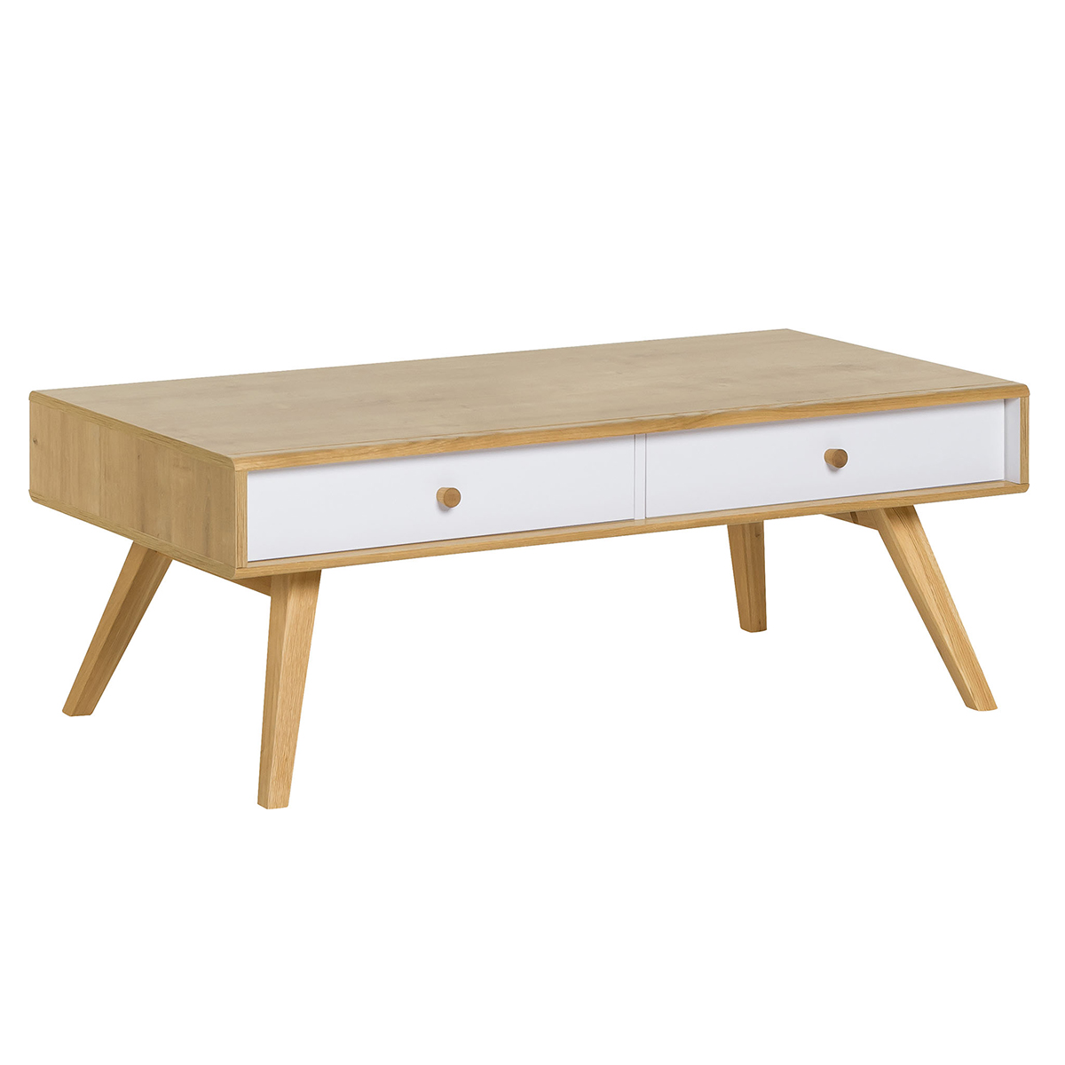 BERGEN table de chevet scandinave 45 cm sur pieds Bois et Blanc 2 tiroirs -  Dusine