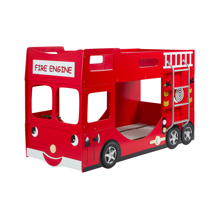 Lit superposé 90x200 Camion de pompier sommier inclus Vipack Car Beds - Rouge