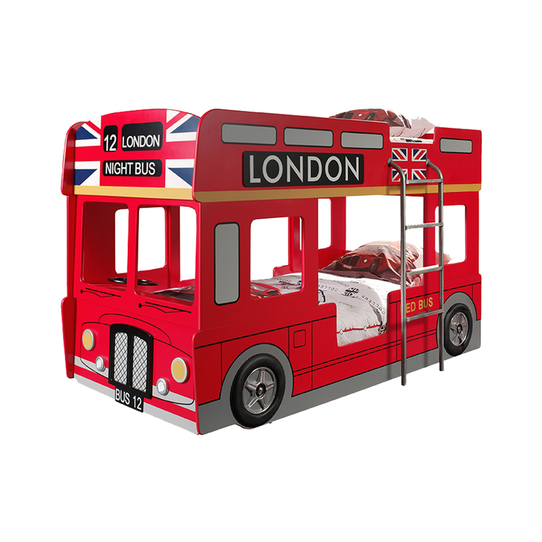 Lit superposé 90x200 Bus Londonien sommier inclus Vipack Car Beds - Rouge