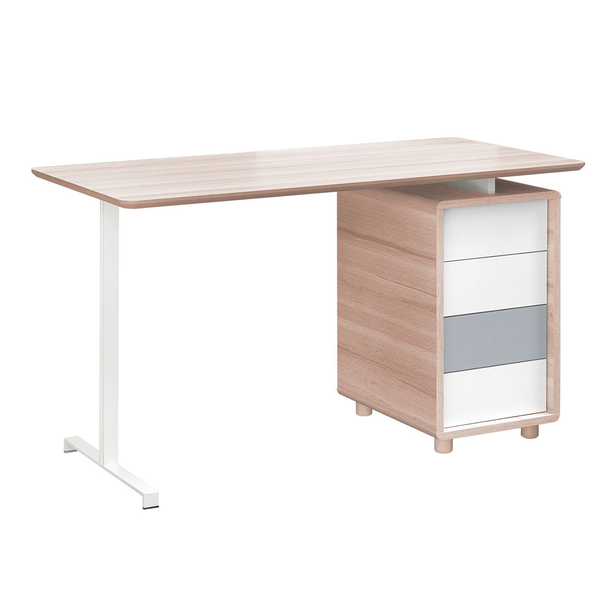 Bureau 140cm 4 tiroirs Vox Evolve Bois Blanc et Gris