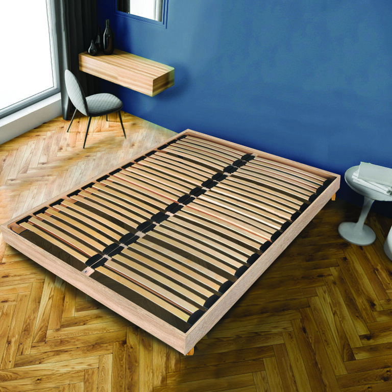 Sommier à Lattes 160x190 Cm Sur Pieds - Pour Lit 2 Places, Revêtu Tissu Blanc, Hauteur 30 Cm | Sans Sommier Additionnel