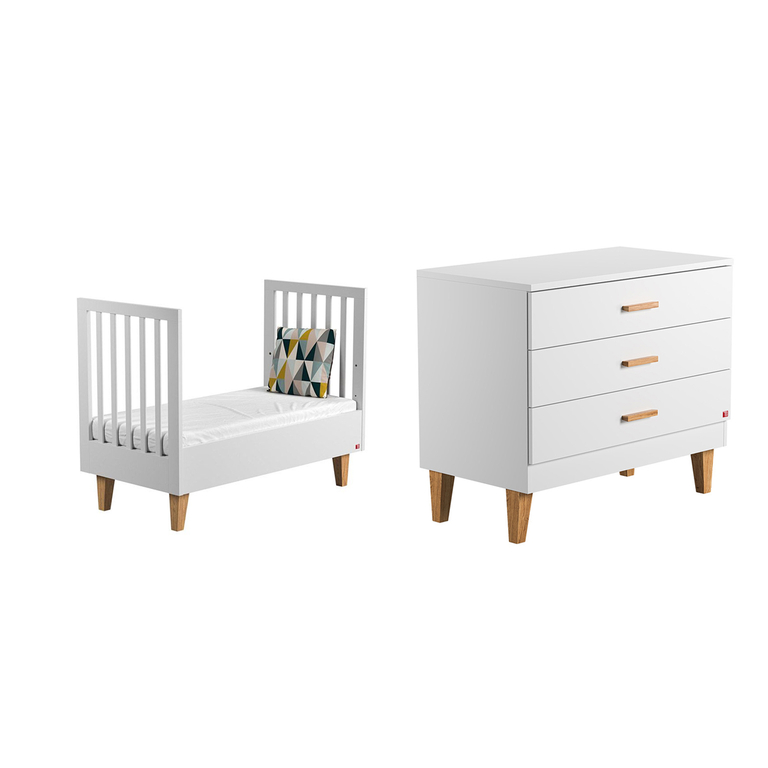 Lit bébé évolutif et Commode à langer Vox Lounge Blanc Packs