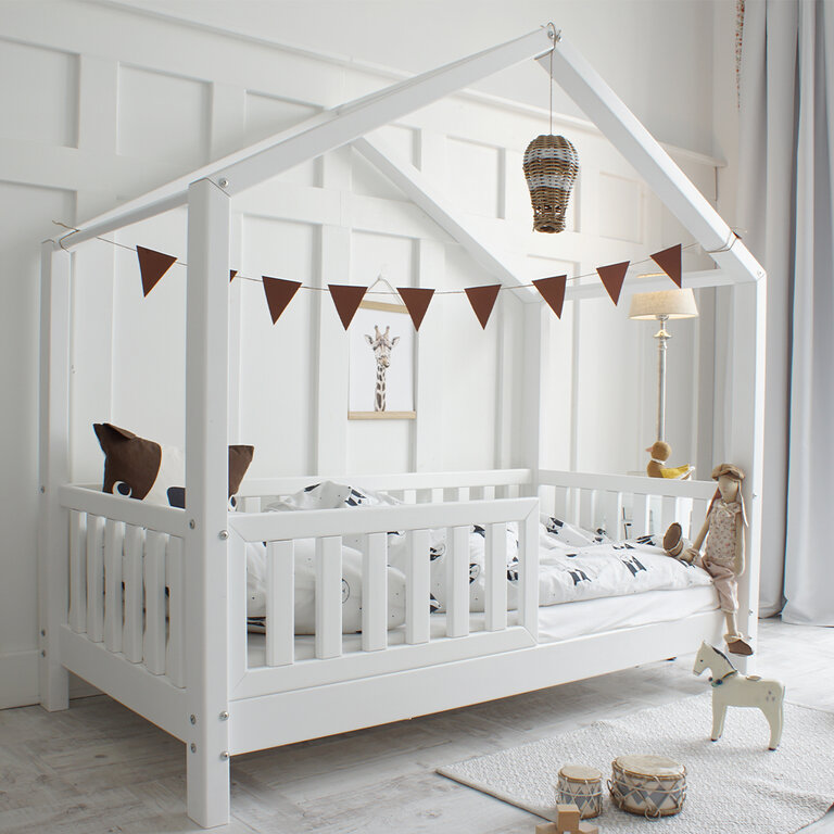 Lit Cabane Enfant 90x190 cm avec protection antichute et fixation de