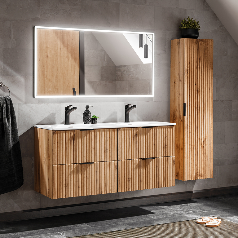 Ensemble de salle de bain double vasque 9 pièces YOKA havane Ensemble de salle de bain double vasque 9 pièces YOKA havane