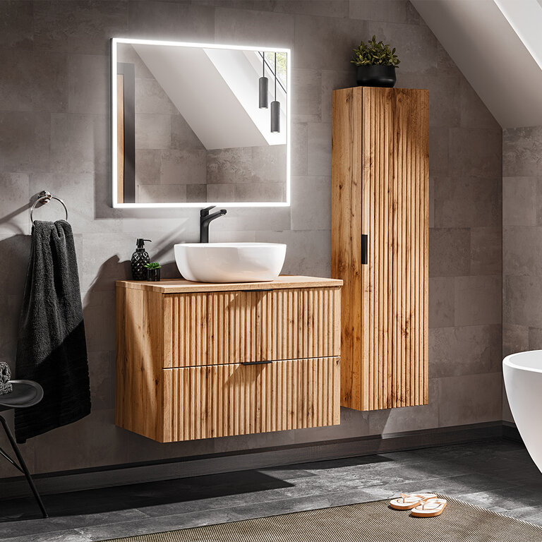 Meuble Simple Vasque Posé Au Sol - 60 X 46 X 84 Cm - Avec Vasque Ceramique Avec Rangements Ceramique Mdf Gris Robinet Non Inclus