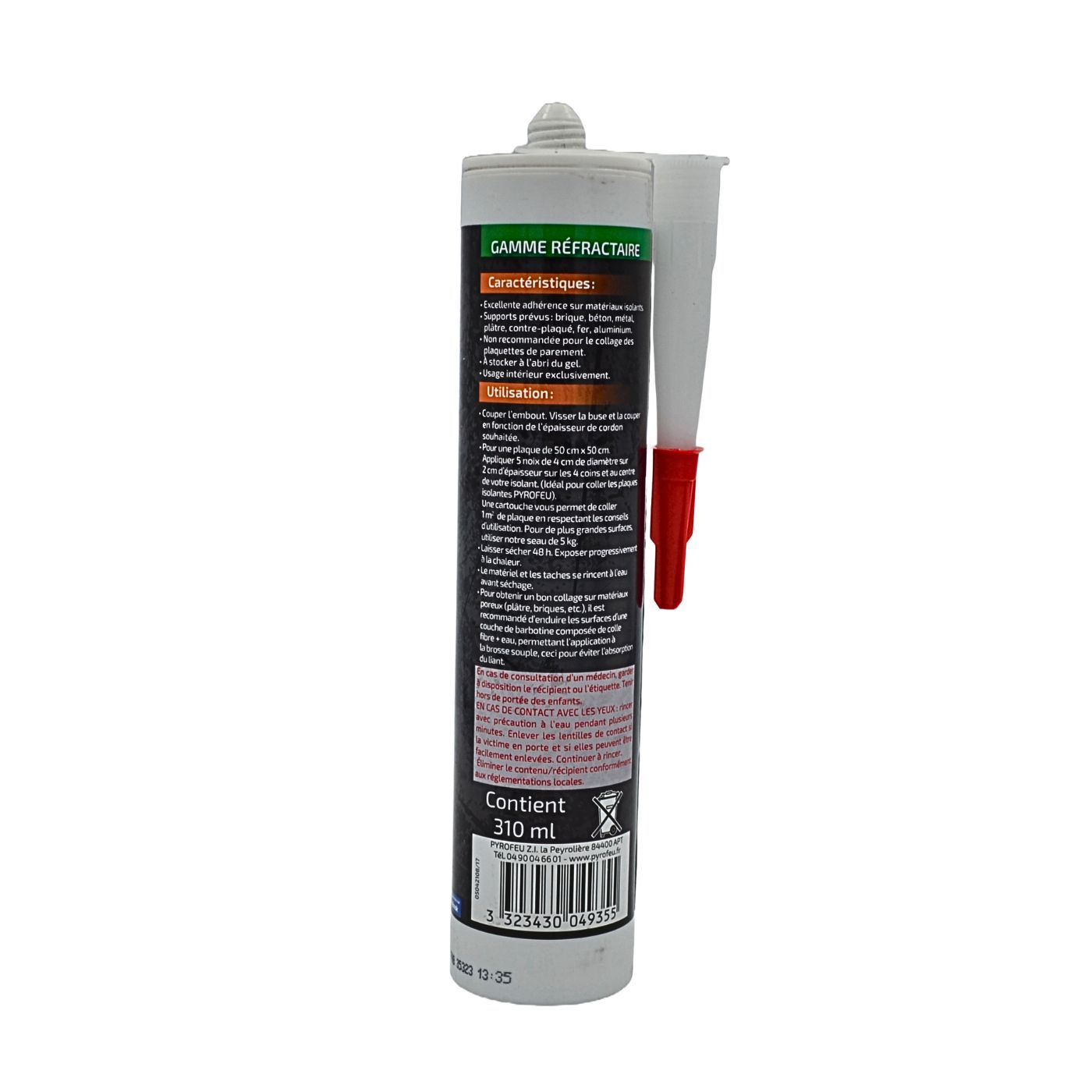 Colle fibre réfractaire hautes températures - tube 310ml dos