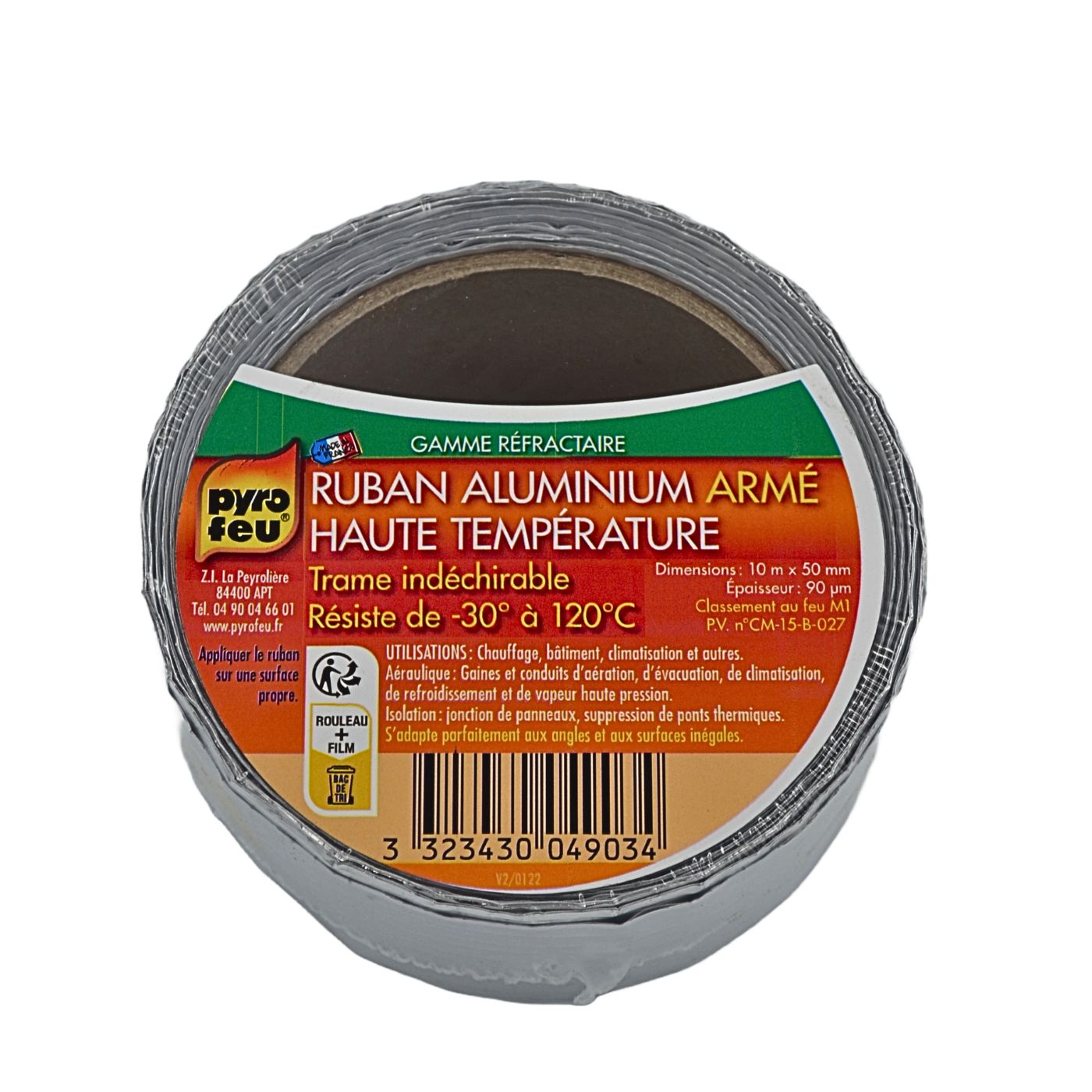 Ruban adhésif, scotch aluminium armé hautes températures 10m