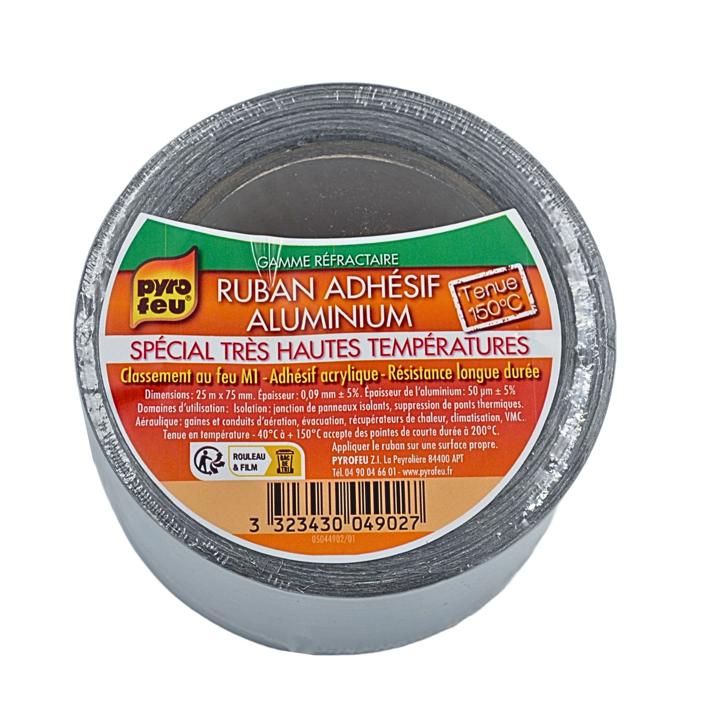 Ruban adhésif, scotch aluminium hautes températures Rouleau 25m