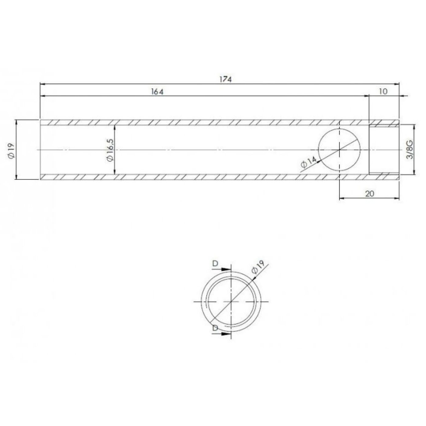 Tube acier pour bougie dallumage avec écrou de filetage 38 174mm schéma