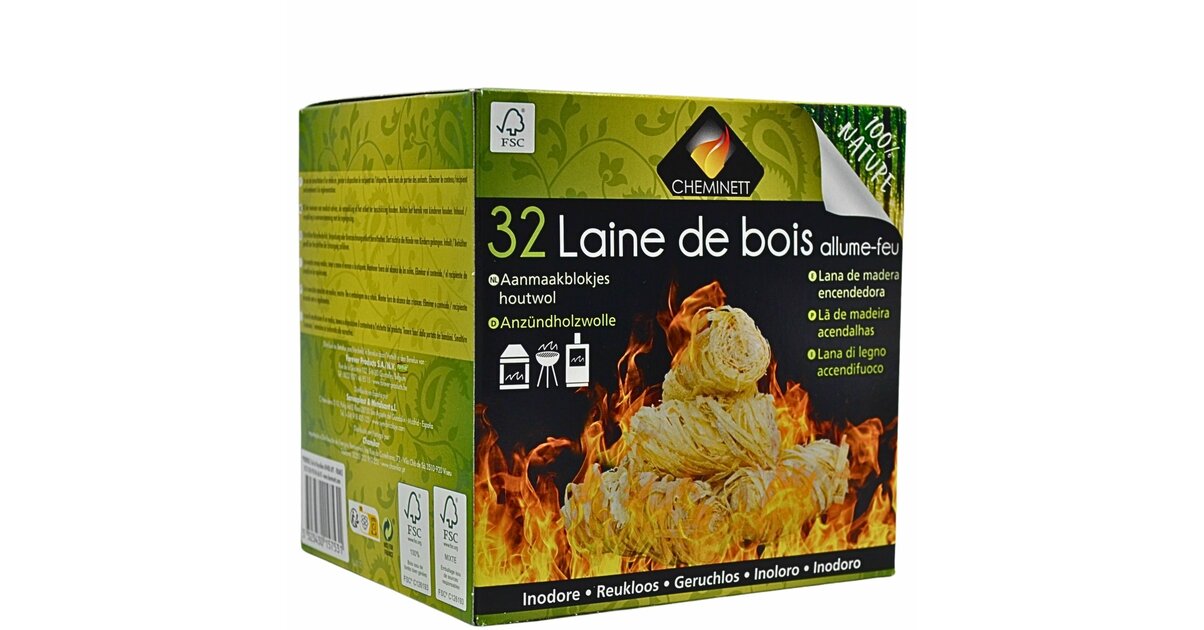 Allume-feu Naturel En Laine De Bois - 100 PiÃ¨ces - Ã‰cologique, Sans Odeur - Pour Barbecue, CheminÃ©e, Camping