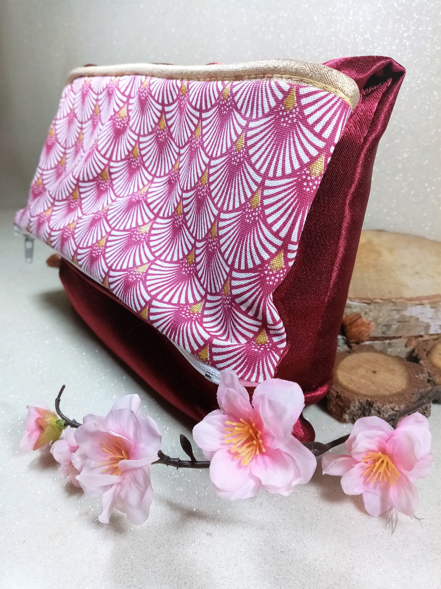 pochette trousse mariage satin doré bordeaux faitmain
